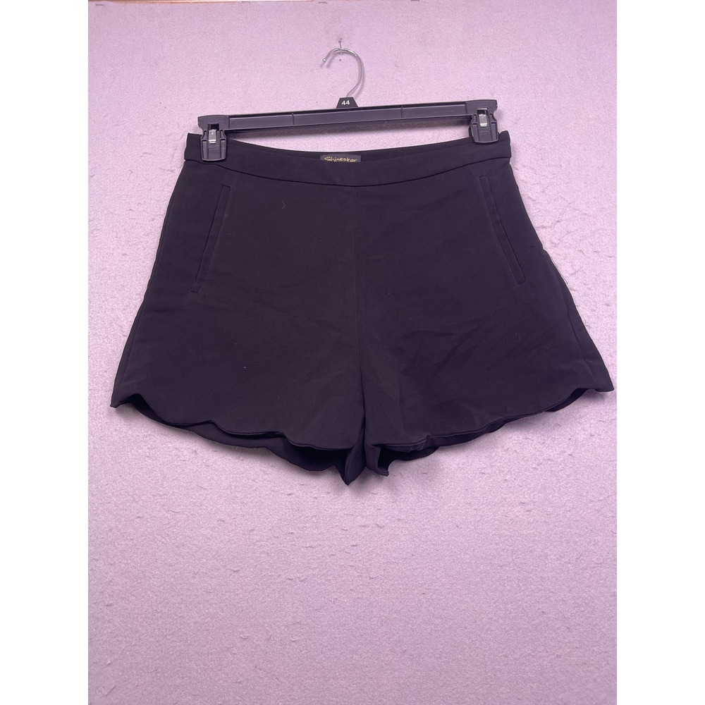 Shinestar Shorts Scalloped Hem Woven Black Medium Womens